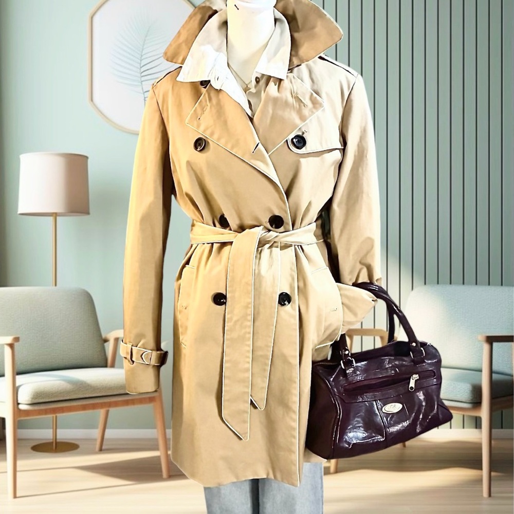 GAP DOUBLE-BREASTED BELTED KHAKI TRENCH COAT SIZE MEDIUM